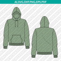 Unisex Hoodie SVG Technical Flat Sketch Fashion CAD PDF EPS DXF PNG Cut File Vector Cricut Clipart