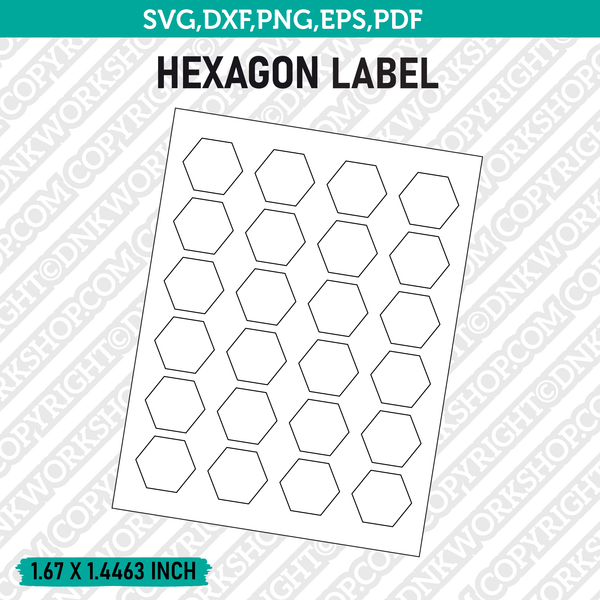 1.67 x 1.4463 Inch Hexagon Label Template SVG Cut File Vector Cricut Silhouette Cameo Clipart Png Dxf Eps