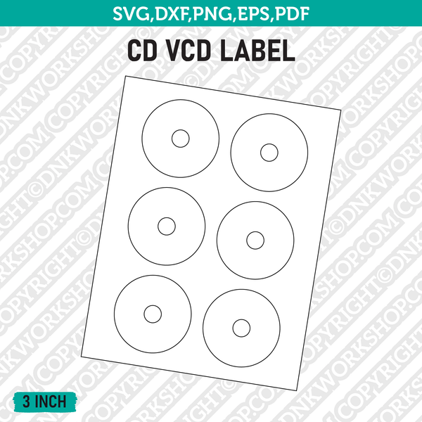 3 Inch Mini CD Label Template SVG Cut File Vector Cricut Clipart Png Dxf Eps