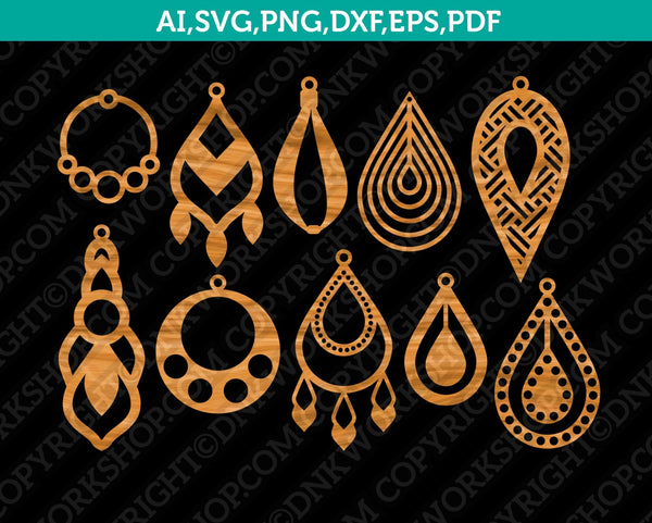 Wood-Leather-Acrylic-Teardrop-Earring-Template-SVG-Pendant-Cricut-Laser-Cut-File-Vector-Png-Eps-Dxf