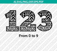 Aztec Numbers SVG Vector Silhouette Cameo Cricut Cut File Clipart Png Dxf Eps