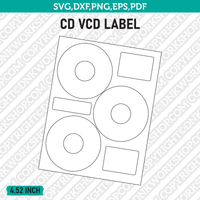 4.52 Inch CD Label Template SVG Cut File Vector Cricut Clipart Png Dxf Eps