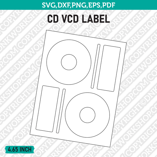 4.65 Inch CD Label Template SVG Cut File Vector Cricut Clipart Png Dxf Eps