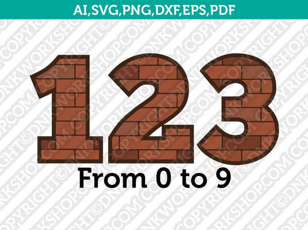 Brick Numbers SVG Vector Silhouette Cameo Cricut Cut File Clipart Png Dxf Eps