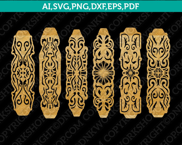 Floral Flower Tribal Ornament Leather Bracelet Template SVG DXF Laser Cut File Cricut Vector PNG