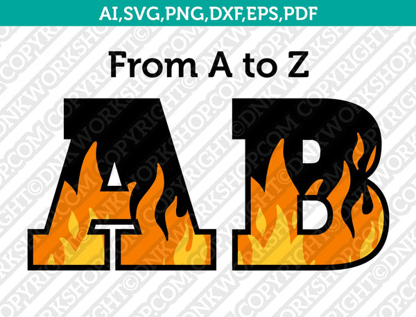 Blaze Flame Fire Burn Burning Hell Letter Font Alphabet SVG Cut File Cricut Vector Sticker Decal Silhouette Cameo Dxf PNG Eps