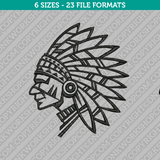 American Indian Chief Head Embroidery Design - 6 Sizes - INSTANT DOWNLOAD 