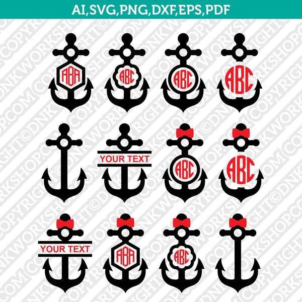 Anchor Marine Split Monogram Frame SVG Vector Silhouette Cameo Cricut Cut File Clipart Dxf Png Eps