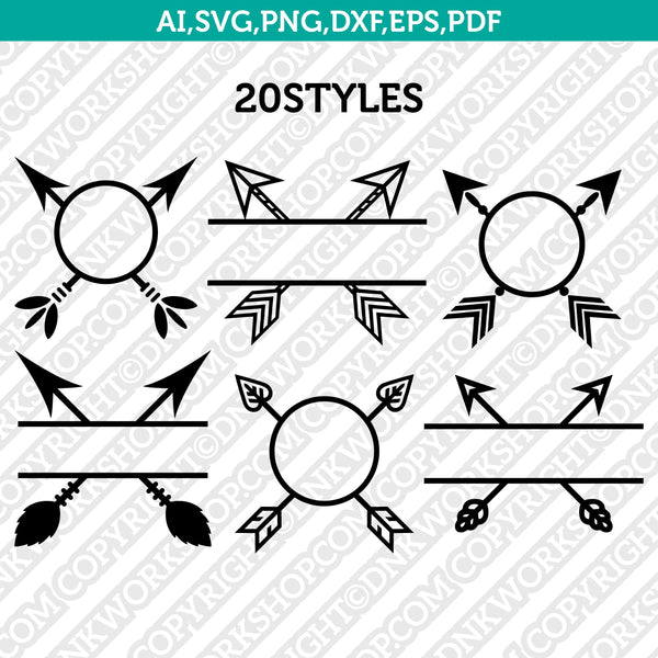 Arrow Split Monogram Frame SVG Vector Silhouette Cameo Cricut Cut File Clipart Dxf Png Eps