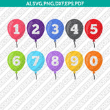 Balloons Numbers Birthday Party Printable SVG Vector Silhouette Cameo Cricut Cut File Clipart Png Dxf Eps