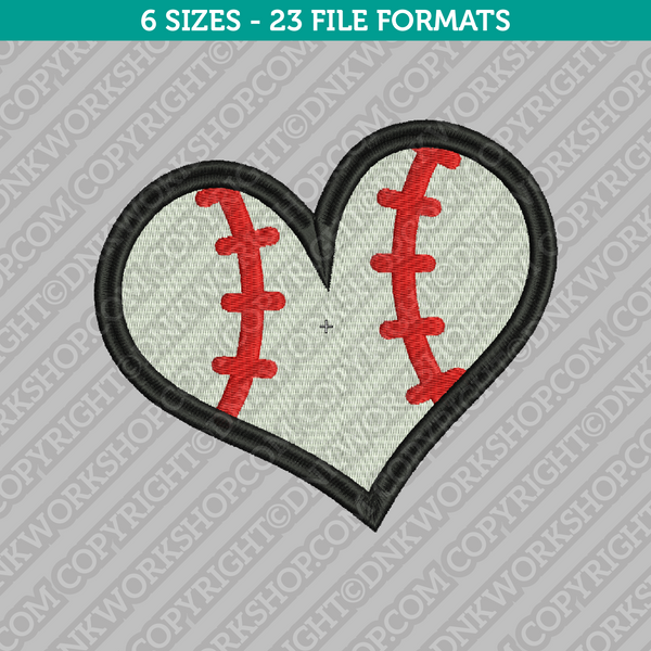 Baseball Heart Embroidery Design - 6 Sizes - INSTANT DOWNLOAD 