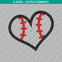 Baseball Heart Machine Embroidery Design - 6 Sizes - INSTANT DOWNLOAD 