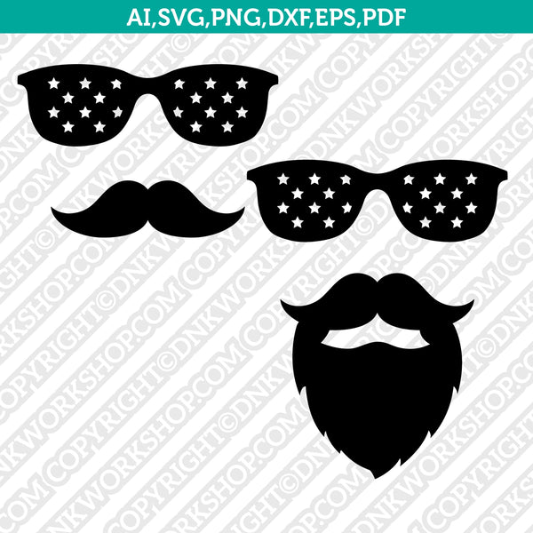 Beard Moustache SVG DXF Silhouette Cameo Cricut Laser Cut File Eps Clipart