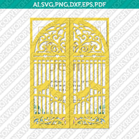 BirdCage Birds Gate Fold Wedding Invitation Template Quinceanera Christening SVG Laser Cut File Vector Cricut Silhouette Cameo Clipart Png Dxf Eps
