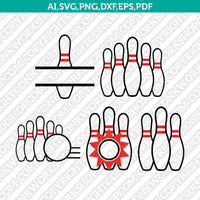 Bowling Split Monogram Frame SVG Vector Silhouette Cameo Cricut Cut File Clipart Dxf Png Eps