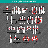 Bowling Split Monogram Frame SVG Vector Silhouette Cameo Cricut Cut File Clipart Dxf Png Eps
