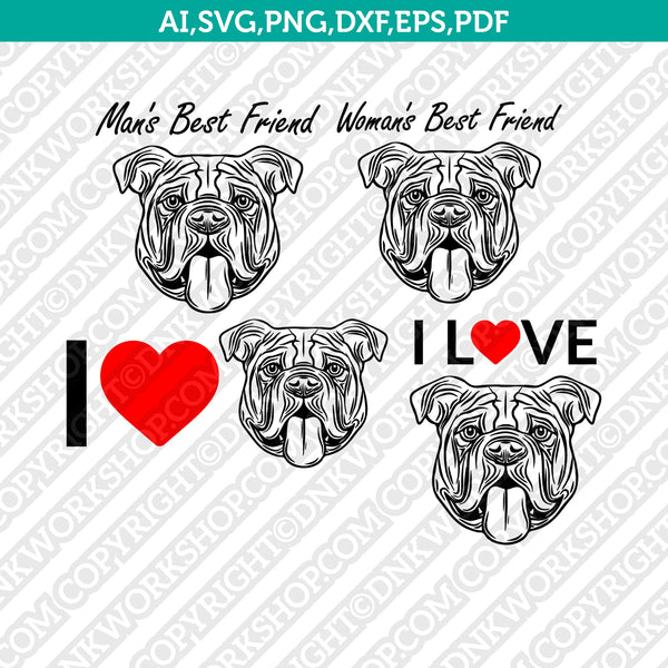 I Love Bulldog Dog Breed SVG Cricut Cut File Silhouette Cameo Cricut Clipart Png Eps Dxf Vector