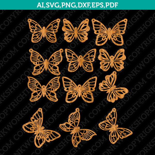 Butterfly Earring Template Svg Silhouette Cameo Vector Cricut Cutting File Clipart Png Eps Dxf