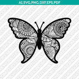 Butterfly Mandala Zentangle SVG Laser Cut File CNC Plasma Silhouette Cameo Cricut Vector Png Eps Dxf