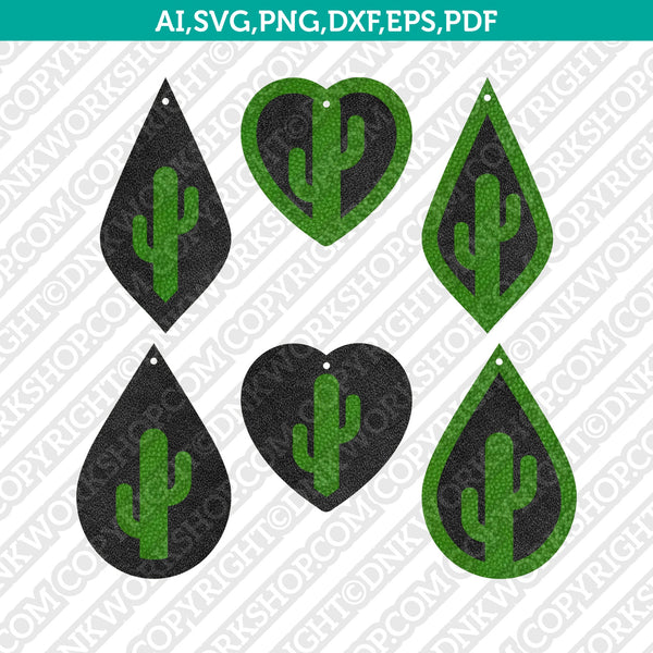 Cacti Cactus Earring Pendant Template Svg Laser Cut File Silhouette Cameo Cricut Clipart Png Dxf Eps pdf 