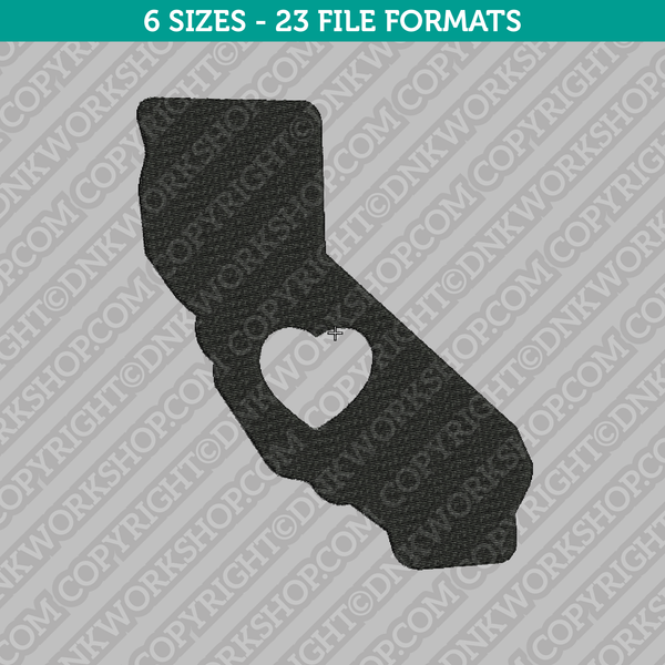 California State Map Heart Embroidery Design - 6 Sizes - INSTANT DOWNLOAD 