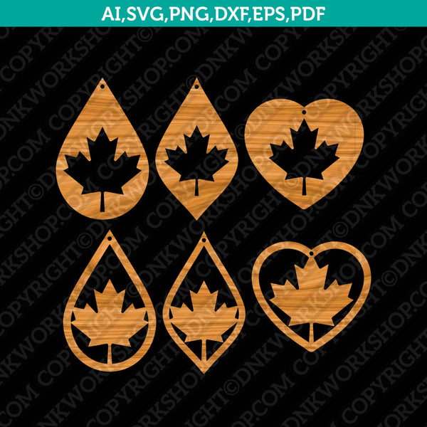 Canada Canadian Maple Leaf Earring Template Svg Laser Cut File Silhouette Cameo Cricut Clipart Eps