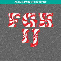 Candy Cane Christmas Letters Font Alphabet Lettering Party SVG Vector Silhouette Cameo Cricut Cut File Clipart Png Eps Dxf