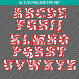 Candy Cane Christmas Letters Font Alphabet Lettering Party SVG Vector Silhouette Cameo Cricut Cut File Clipart Png Eps Dxf