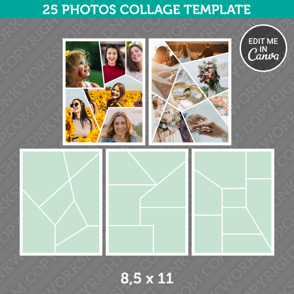 25 Photo Collage Template 8,5 x 11 Inch for Canva