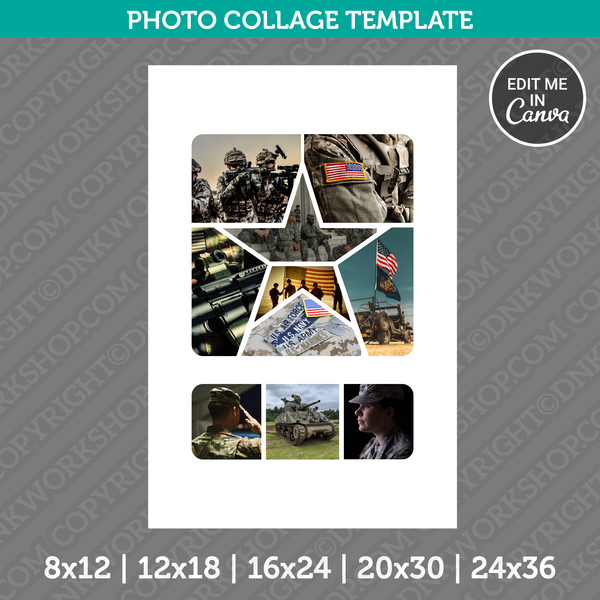 U.S Army Star Soldier Military Photo Collage Template Canva PDF