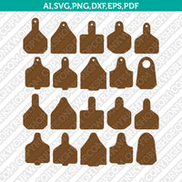Cattle Calves Cow Ear Tag Earring Template SVG Vector Silhouette Cameo Cricut Cut File Clipart Dxf Png Eps