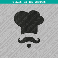 Chef Hat Mustache Embroidery Design - 6 Sizes - INSTANT DOWNLOAD 