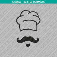 Chef Hat and Mustache Embroidery Design - 6 Sizes - INSTANT DOWNLOAD 