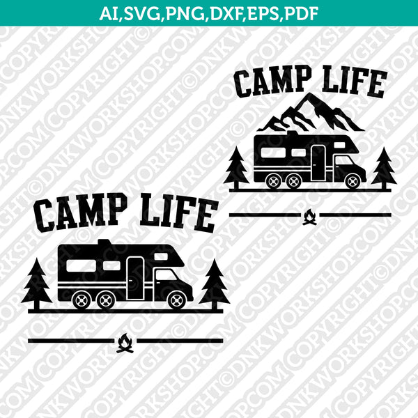 Class C Motorhome RV Camp Life Campsite SVG Silhouette Cameo Cricut Cut File Clipart Png Eps Dxf