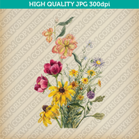Retro Classic Vintage Printable Wall Art Watercolor Painting Botanical Colorful Flowers Plant