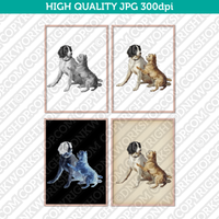 Retro Classic Vintage Printable Wall Art Watercolor Painting Animal Dog