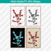 Retro Classic Vintage Printable Wall Art Watercolor Painting Botanical Winterberry Plant
