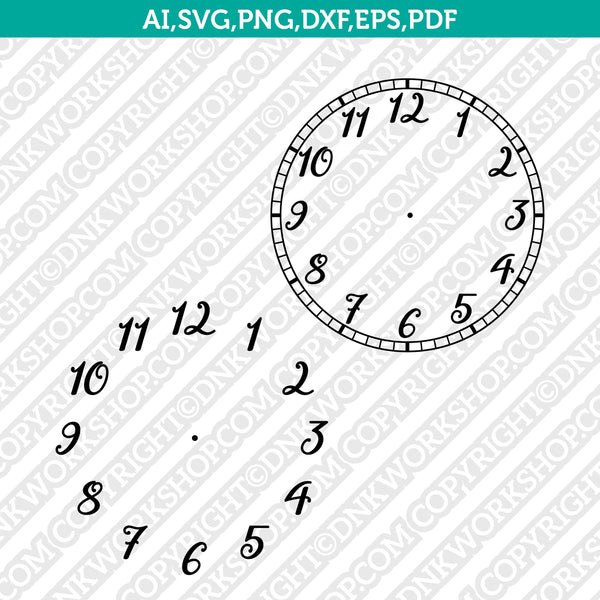 Clock Face Template SVG Cut File Cricut Silhouette Cameo Vector ClipArt Eps Png Dxf