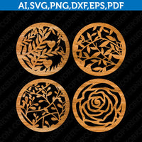 Coaster Floral Flower Ornament Leaf Template SVG Earring Laser Cut File Decorative Panel Cricut Dxf Eps Png Pdf