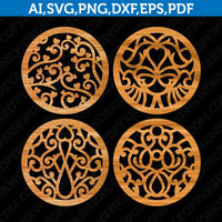 Coaster Mandala Ornament Leaf Template SVG Earring Laser Cut File Decorative Panel Cricut Dxf Eps Png Pdf