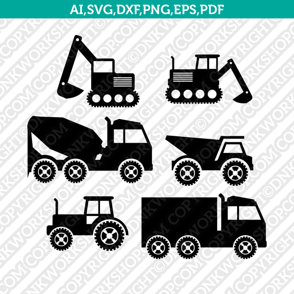 Construction Transportation Dump Truck Crane Backhoe Excavator SVG Cricut Cut File Clipart Png Eps Dxf Vector