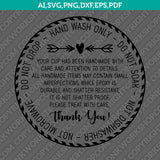 Cup Care Circle Instruction Label Care Card Thank You for Buying Handmade Cup SVG Silhouette Cameo Cricut Cut File Vector Png Eps Dxf