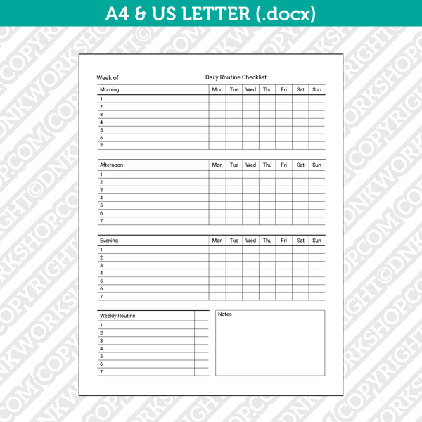 Daily Checklist Template Editable Microsoft Word | A4 & US Letter