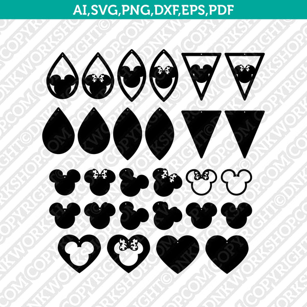 Disney Mickey Minnie Mouse Earring Template SVG Laser Cut File Vector ...