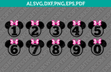 Disney Minnie Mouse Monogram Frame Numbers Birthday Party SVG Vector Cricut Cutting File Clipart Png Eps Dxf