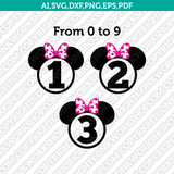 Disney Minnie Mouse Monogram Frame Numbers Birthday Party SVG Vector Cricut Cutting File Clipart Png Eps Dxf