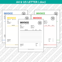 Invoice Template Word - Editable Bill Receipt | A4 & US Letter