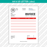 Editable Invoice Template Word - Printable Bill Receipt | A4 & US Letter