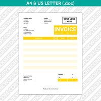 Invoice Template Word - Printable Bill Receipt | A4 & US Letter