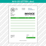 Editable Invoice Template Word - Printable Bill Receipt | A4 & US Letter